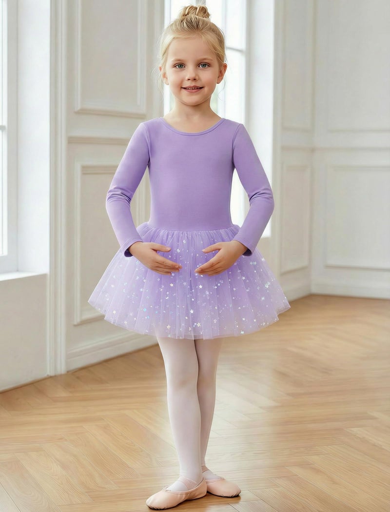 Gogokids Long Sleeve Ballet Leotards for Girls Crisscross Back Dance Outfit with Shiny Skirt Leotard 7-8 Years Purple - Image 2