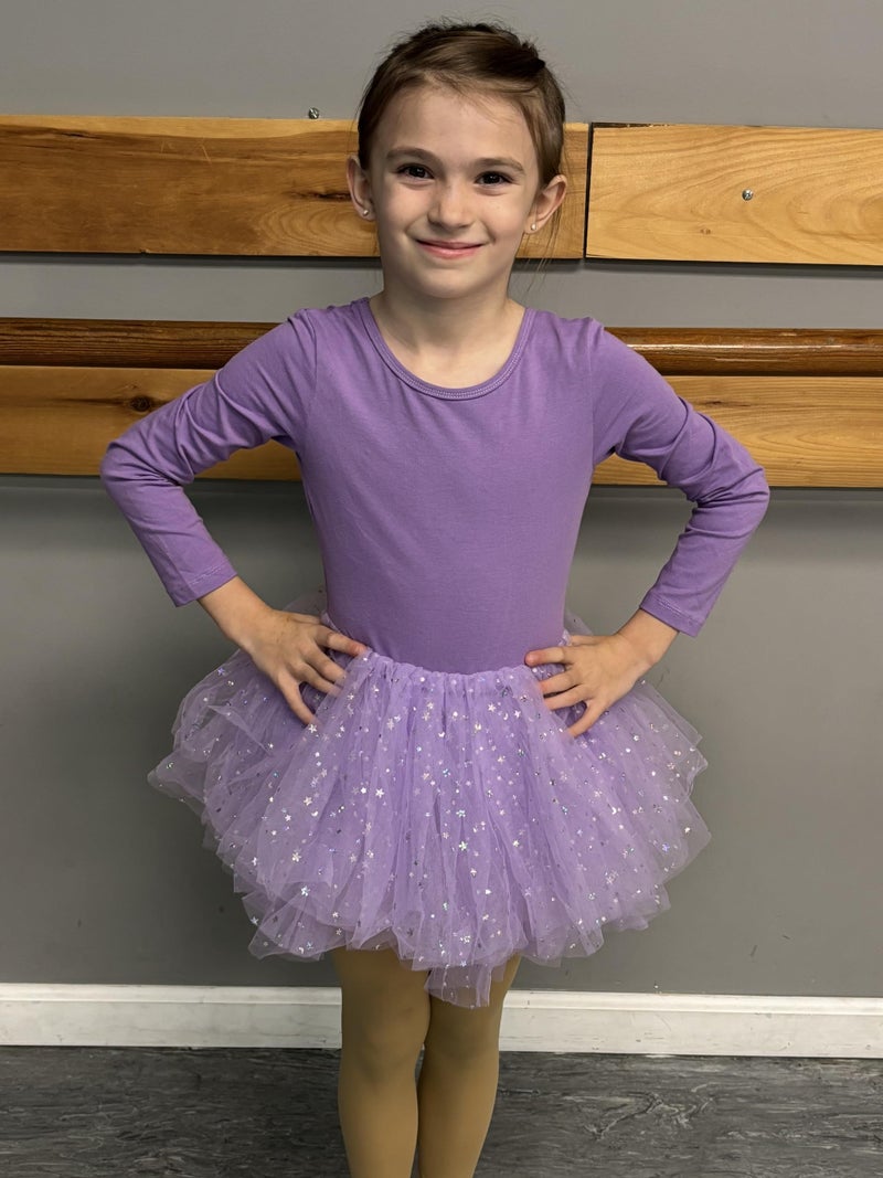 Gogokids Long Sleeve Ballet Leotards for Girls Crisscross Back Dance Outfit with Shiny Skirt Leotard 7-8 Years Purple - Image 5