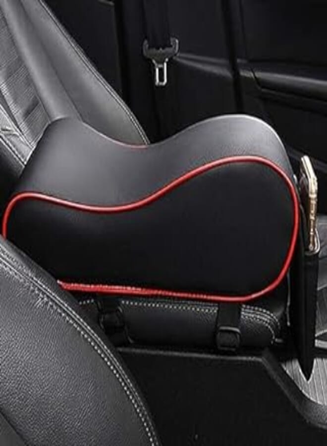 Max Comfort American Memory Foam Car Armrest with High Quality Leather Cover and Phone Holder Suitable for Most Cars, Black