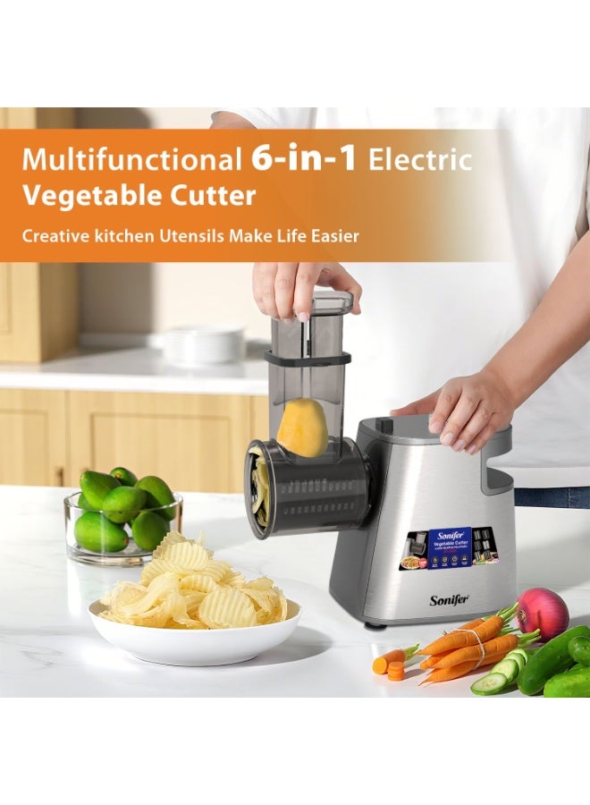 Sonifer 6-in-1  Electric Vegetable Slicer & Dicer Multifunction Food Processor 500W 6 Detachable Stainless Steel Blades for SlicingShredding & Dicing  Automatic Salad Maker & Chopper - Image 4
