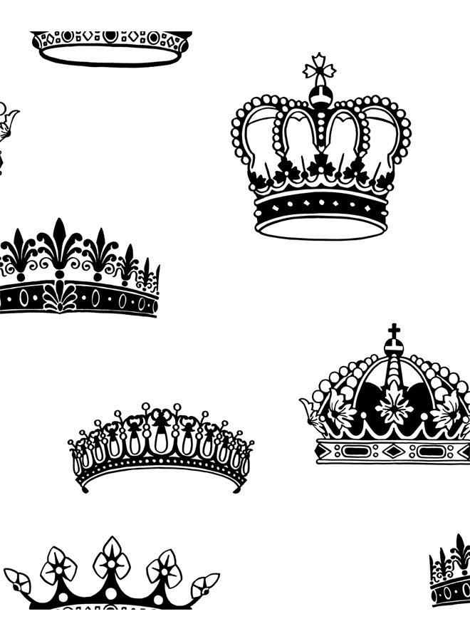JAMEEL Regal Crown Silhouette Wallpaper - Black And White Royal Crown Pattern - Elegant Wall Decor for Kids' Rooms And Nurseries 