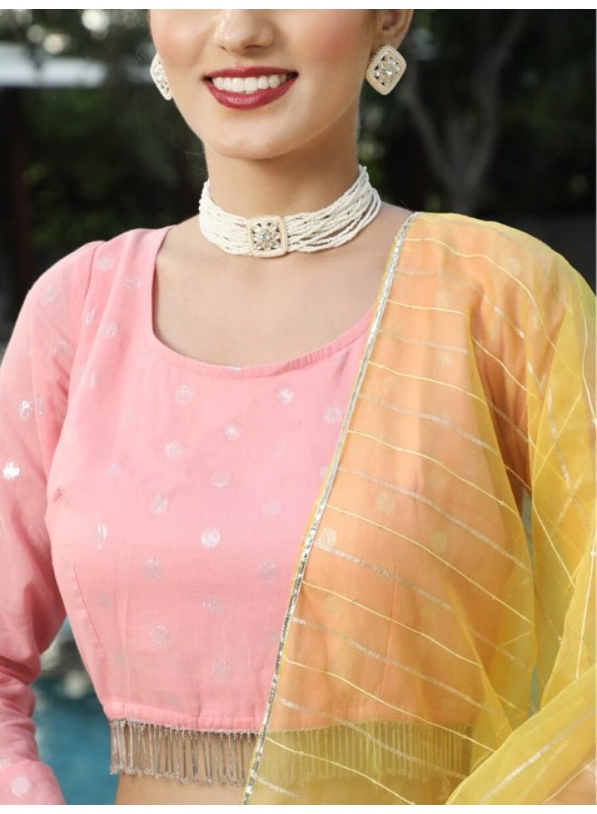 AKS Powder Blue & Pink Dobby Design Lehenga Choli With Dupatta Set - Image 2