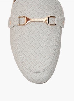 Flora Bella By Shoexpress Monogram Print Slip-On Mules with Metal Accent  - Image 4