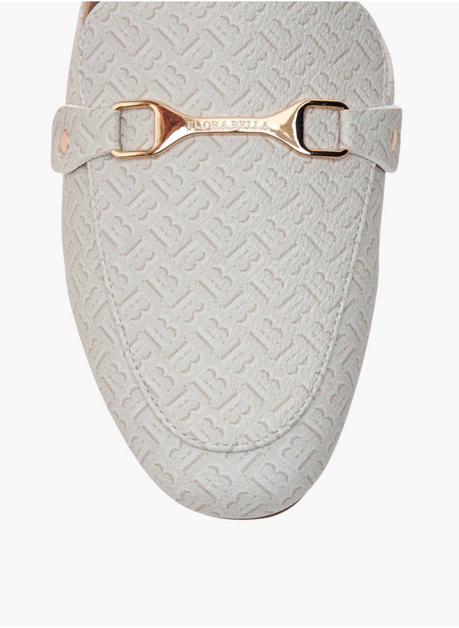 Flora Bella By Shoexpress Monogram Print Slip-On Mules with Metal Accent  - Image 4