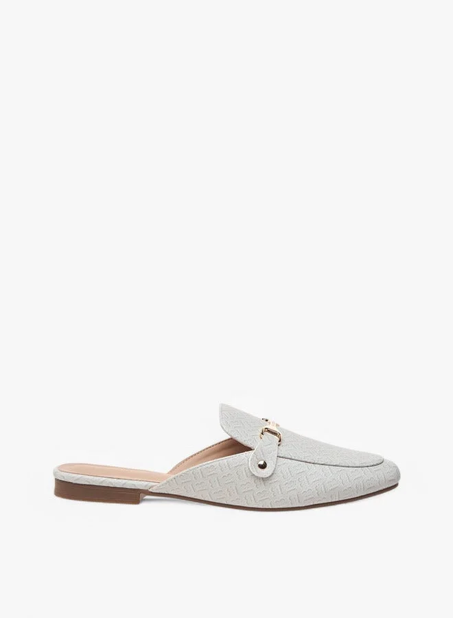 Monogram Print Slip-On Mules with Metal Accent
