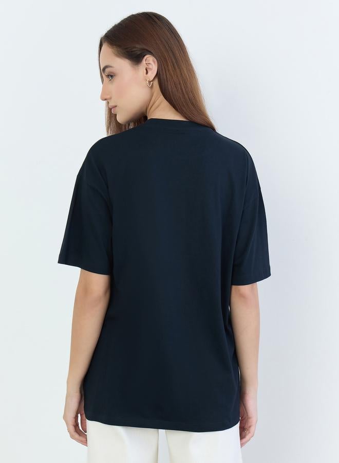 Styli Black Oversized Slogan Print T-Shirt - Image 5