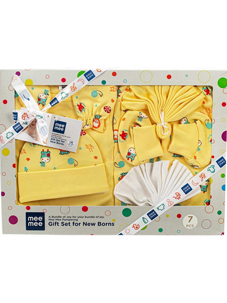 Mee Mee New Born Baby Gift Set | Soft Cotton Clothing Essentials for Infants/Baby Girls, Boys | Baby Shower Clothing Hamper (7 Pieces, Yellow) | Ideal Gift for New Born Baby - Image 1