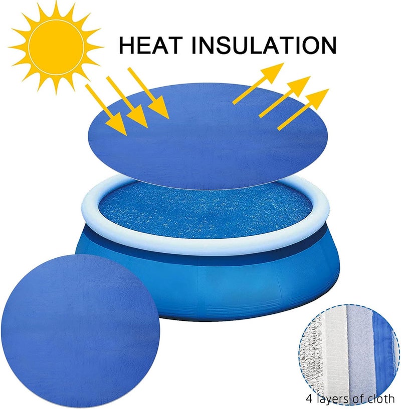 woobles 4-15ft Solar Pool Cover, Round Pool Cover for Above Ground Pool In-Ground Pool Frame Swimming Pools Inflatable Pool,Reduce Water Evaporation Keep Warm Rainproof Dust Protector Easy Set (14.8ft, Blue) - Image 2