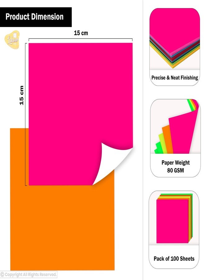 Lakeer Origami Paper 15 cm X 15 cm Pack of 100 Sheets Fluorescent Color Single Side Coloured for Origami, Scrapbooking, Hobby Crafts, Project Work, etc - Image 3