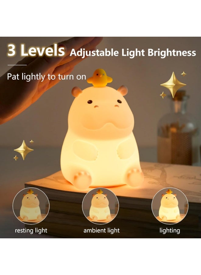 Hippo Night Light, Cute Silicone Squishy LED Lamp, Dimmable Nursery Nightlight, Rechargeable Bedside Table Lamp with Touch Sensor, Gifts for Bedrooms,Living Room,Breastfeeding - Image 4