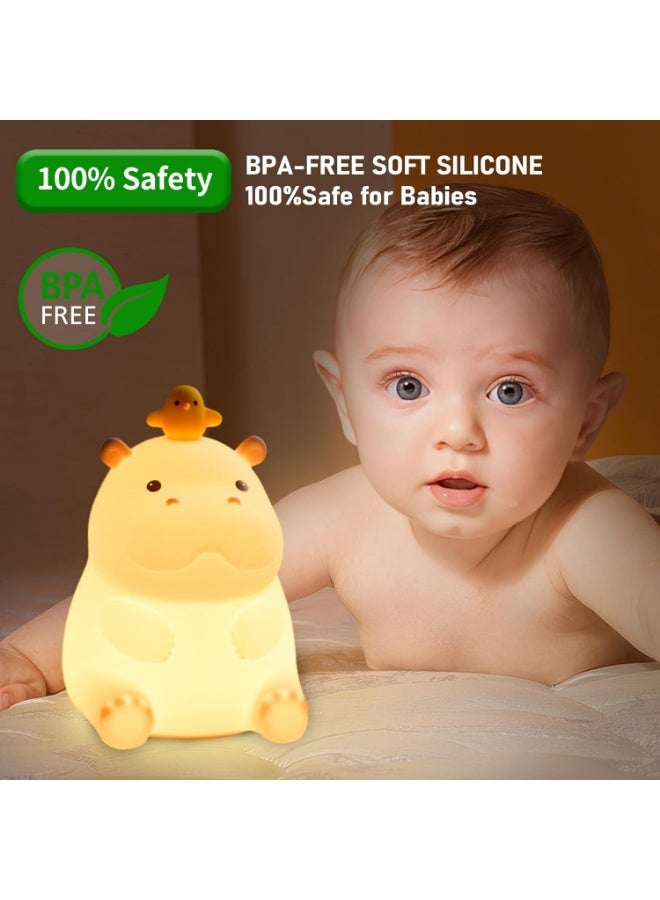 Hippo Night Light, Cute Silicone Squishy LED Lamp, Dimmable Nursery Nightlight, Rechargeable Bedside Table Lamp with Touch Sensor, Gifts for Bedrooms,Living Room,Breastfeeding - Image 3