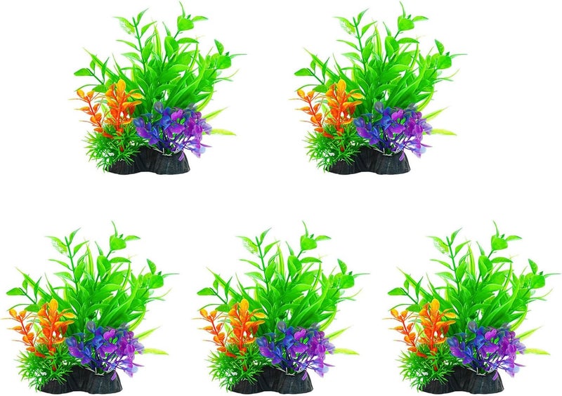 مجموعة نباتات خضراء اصطناعية واقعية من 4 قطع مع قاعدة لأحواض الأسماك وأحواض المنزل والديكورات المائية وزينة النباتات تحت الماء - Image 1