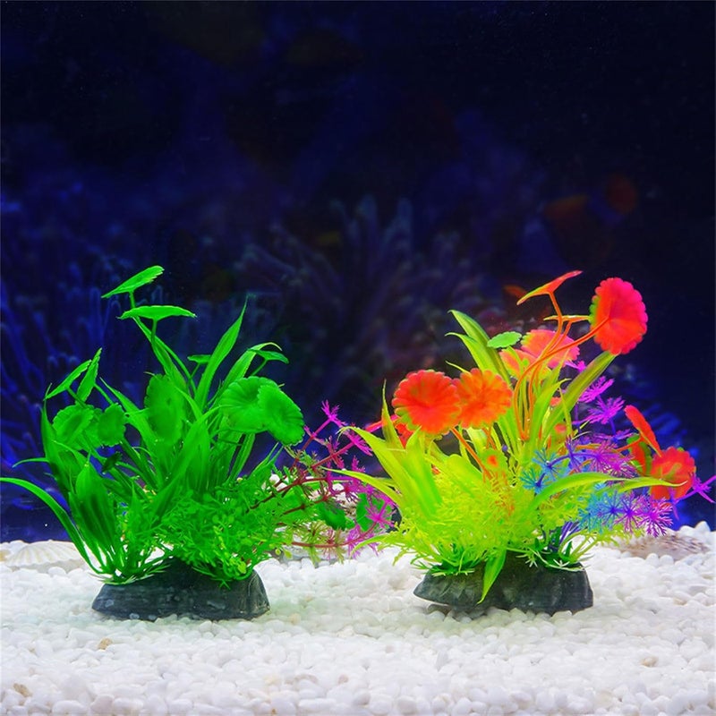 مجموعة نباتات خضراء اصطناعية واقعية من 4 قطع مع قاعدة لأحواض الأسماك وأحواض المنزل والديكورات المائية وزينة النباتات تحت الماء - Image 4