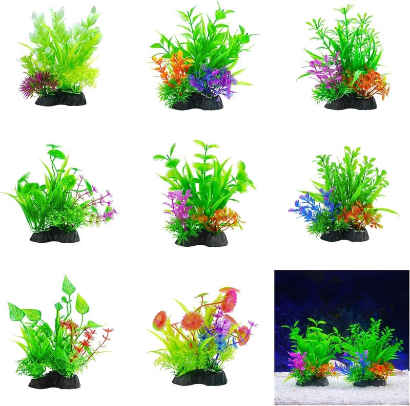مجموعة نباتات خضراء اصطناعية واقعية من 4 قطع مع قاعدة لأحواض الأسماك وأحواض المنزل والديكورات المائية وزينة النباتات تحت الماء - Image 2