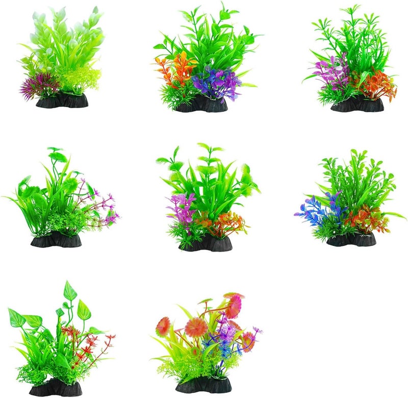 مجموعة نباتات خضراء اصطناعية واقعية من 4 قطع مع قاعدة لأحواض الأسماك وأحواض المنزل والديكورات المائية وزينة النباتات تحت الماء - Image 3
