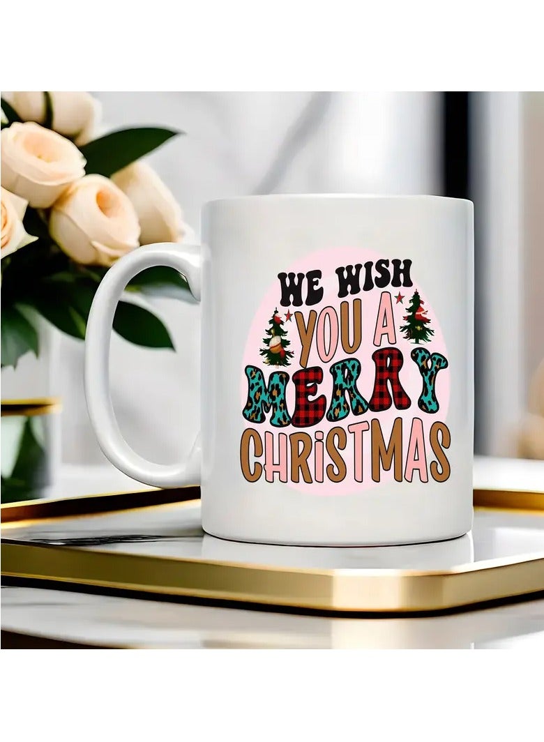 RYN 1pc Double-Sided "We Wish You a Merry Christmas" Printed Ceramic Coffee Mug, 11oz, Novelty Drinkware, Suitable for All Seasons, with Ideal for Christmas & New Year'S Gift - Image 1