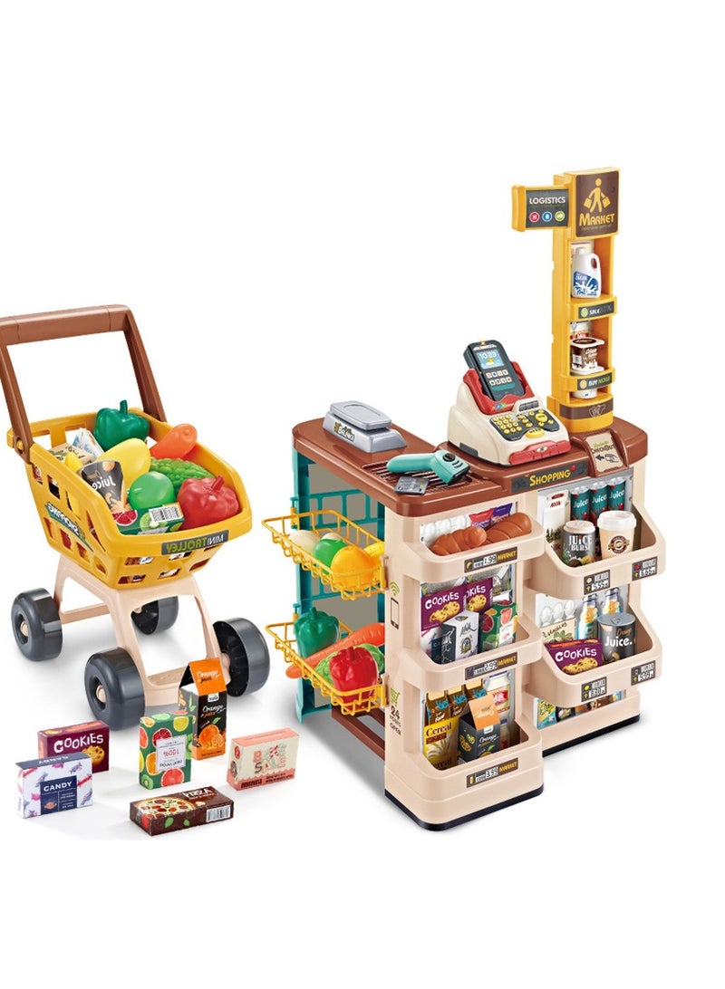 48pcs Home Pretend Supermarket Accessories With Trolley Role Play Set Toy For Kids - Image 1