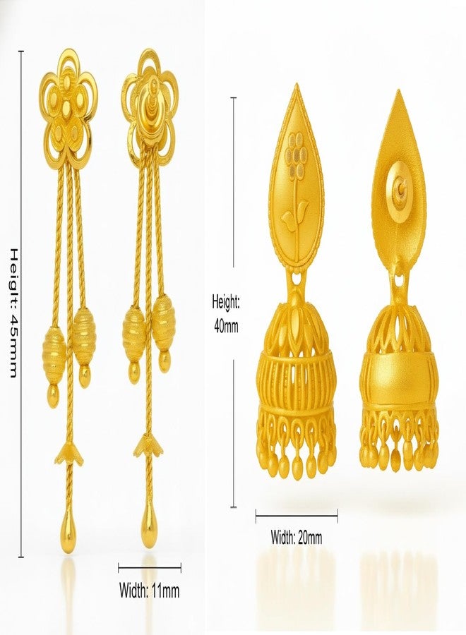DEW MAT Ethnic Temple Jewellery Style Indian Drop Earrings | Long Tassel Earrings with Screw Back | Lightweight Festive Earrings | Floral & Dome Design | Gold-Plated Jhumka for Women & Girls in Multiple Designs - Image 2