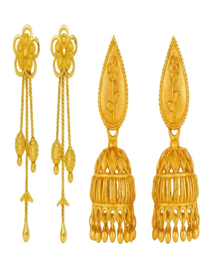 DEW MAT Ethnic Temple Jewellery Style Indian Drop Earrings | Long Tassel Earrings with Screw Back | Lightweight Festive Earrings | Floral & Dome Design | Gold-Plated Jhumka for Women & Girls in Multiple Designs - Image 1