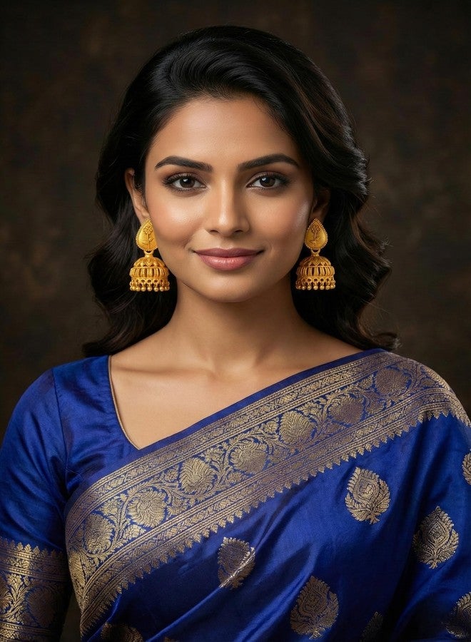 DEW MAT Ethnic Temple Jewellery Style Indian Drop Earrings | Long Tassel Earrings with Screw Back | Lightweight Festive Earrings | Floral & Dome Design | Gold-Plated Jhumka for Women & Girls in Multiple Designs - Image 4