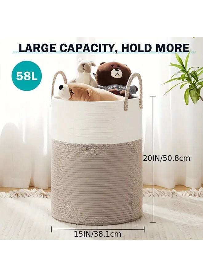 Large Bohemian Style Laundry Basket Black Brown Polyester Storage Organizer - Image 4