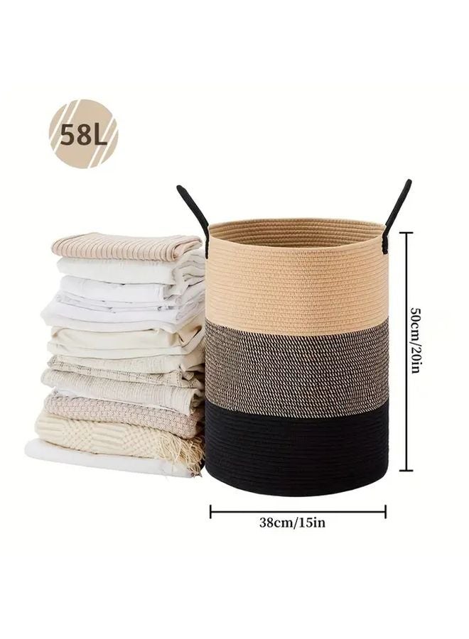 Large Bohemian Style Laundry Basket Black Brown Polyester Storage Organizer - Image 1