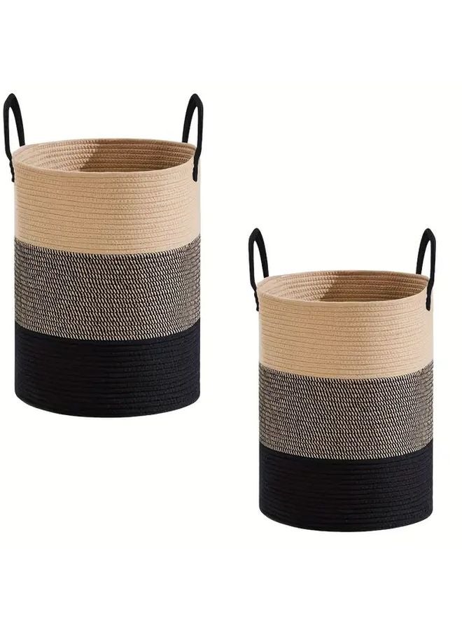Large Bohemian Style Laundry Basket Black Brown Polyester Storage Organizer - Image 5