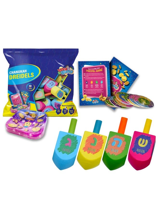 Izzy 'n' Dizzy Hanukkah Multicolored Painted Wooden Dreidel (Pack of 10) - Medium - Image 1