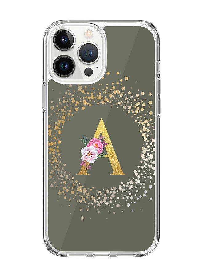 Stylizedd Classic Clear Case For iPhone 14 Pro Max, Hybrid Soft Case Thin Cover- Custom Monogram Initial Letter Floral Pattern Alphabet - A(Olive Green) - Image 1