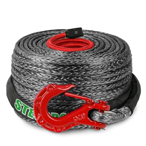 STEGODON Synthetic Winch Rope, 3/8" x100ft 23809LBS Dyneema Winch Rope 3/8 Heavy Duty Winch Cable with Protective Sleeve Forged Winch Hook for 4WD Off Road Vehicle Truck SUV (Black) - Image 1
