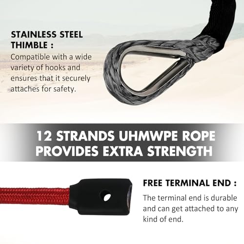 STEGODON Synthetic Winch Rope, 3/8" x100ft 23809LBS Dyneema Winch Rope 3/8 Heavy Duty Winch Cable with Protective Sleeve Forged Winch Hook for 4WD Off Road Vehicle Truck SUV (Black) - Image 5