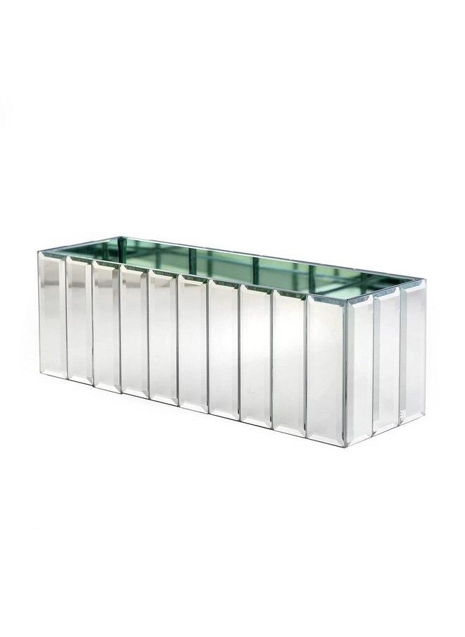 Serene Spaces Living - Low Gatsby Mirror Strip Vase Great Gatsby Inspired Luxe Glass Vase With Bevel Edged Mirror Strips Use For Home Décor Event Centerpieces And Much More 12” L X 4” W X 4” H - Image 1