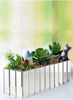 Serene Spaces Living Low Gatsby Mirror Strip Vase Great Gatsby Inspired Luxe Glass Vase With Bevel Edged Mirror Strips Use For Home Décor Event Centerpieces And Much More 12” L X 4” W X 4” H  - Image 4