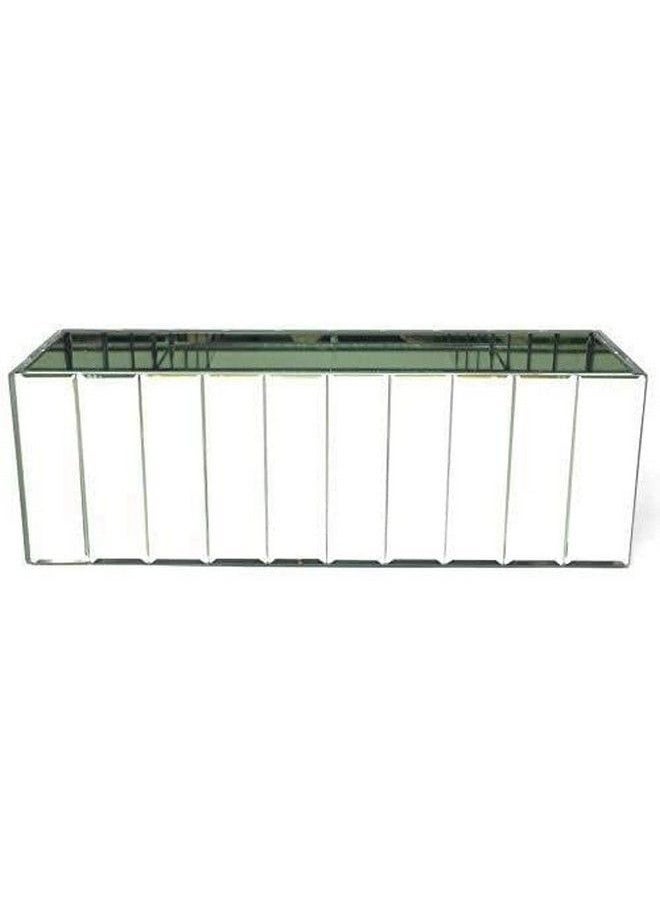 Serene Spaces Living - Low Gatsby Mirror Strip Vase Great Gatsby Inspired Luxe Glass Vase With Bevel Edged Mirror Strips Use For Home Décor Event Centerpieces And Much More 12” L X 4” W X 4” H - Image 1