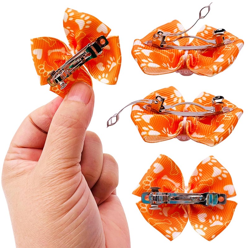 PET SHOW Bowknot Dog Hair Bows with French Barrette Clips Pet Puppies Yorkie Teddy Grooming Hair Accessories Pack of 10 (Paw Bone Printed) - Image 4