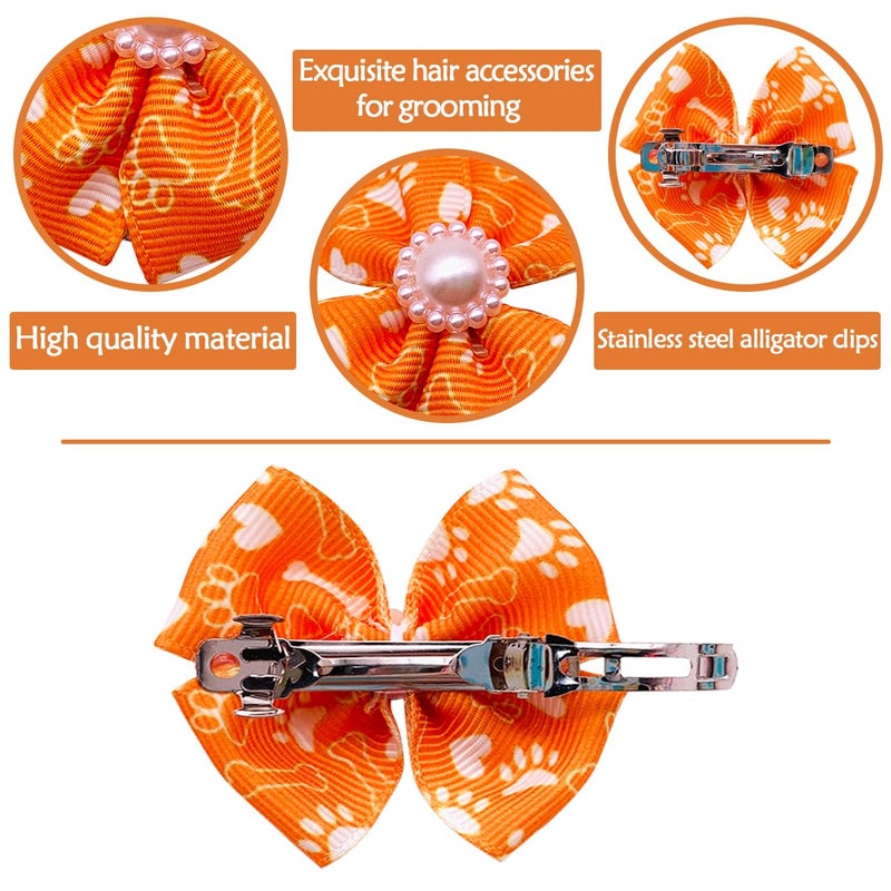 PET SHOW Bowknot Dog Hair Bows with French Barrette Clips Pet Puppies Yorkie Teddy Grooming Hair Accessories Pack of 10 (Paw Bone Printed) - Image 3