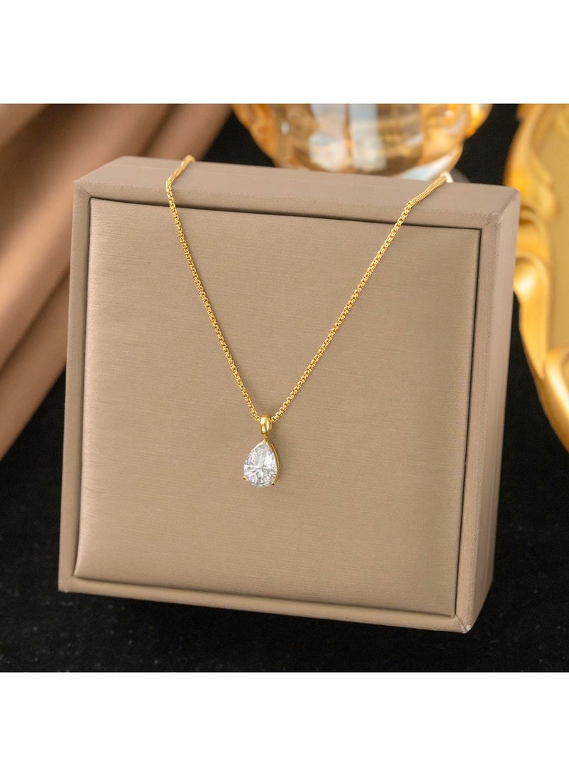 CLARA 18K Gold Plated Stainless Steel Pendant Necklace for Women - Teardrop Crystal Necklace - Image 1