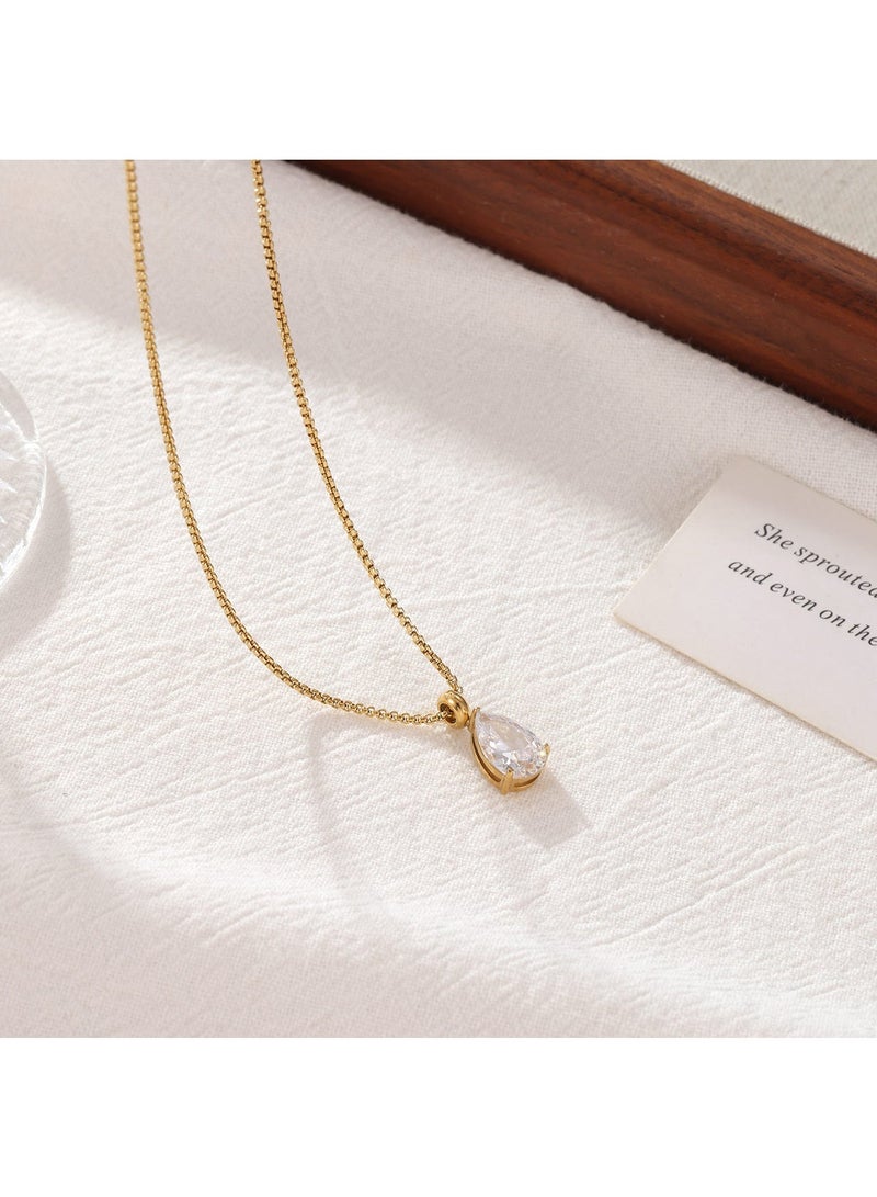 CLARA 18K Gold Plated Stainless Steel Pendant Necklace for Women - Teardrop Crystal Necklace - Image 3