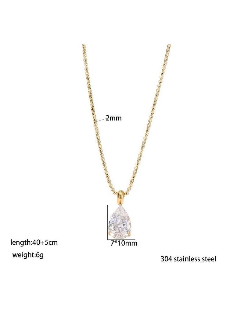 CLARA 18K Gold Plated Stainless Steel Pendant Necklace for Women - Teardrop Crystal Necklace - Image 4