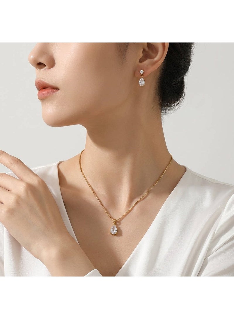 CLARA 18K Gold Plated Stainless Steel Pendant Necklace for Women - Teardrop Crystal Necklace - Image 2