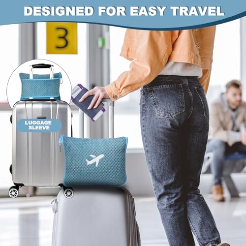 Nenolix Travel Blanket Airplane Compact with Bag, Travel Essentials 3 in 1 Packable Airplane Blanket, Travel Pillow and Blanket Set, Inflatable Pillow, Luggage Sleeve & Backpack Clip (Slate Blue) - Image 4