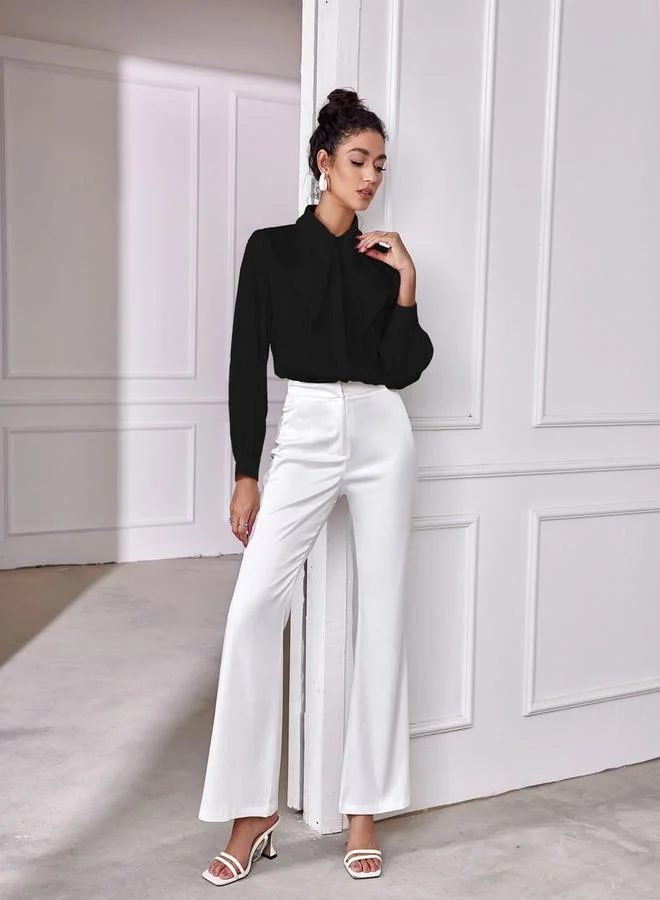 Styli Styli Embellished Pleated Detail Satin Lapel Collar Shirt
