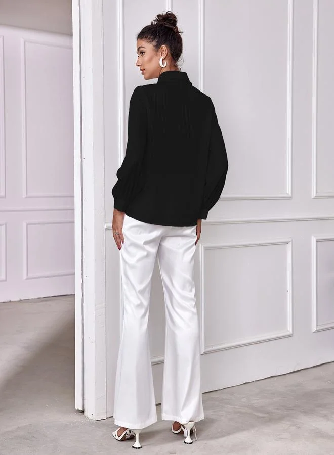 Styli Styli Embellished Pleated Detail Satin Lapel Collar Shirt