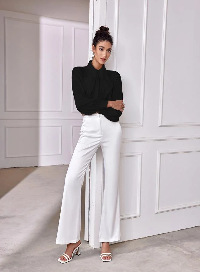 Styli Styli Embellished Pleated Detail Satin Lapel Collar Shirt