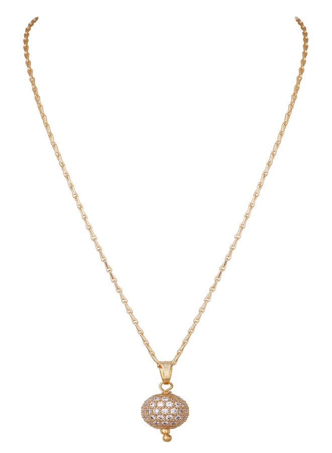 JFL - Jewellery for Less Gold Plated American Diamond Studded Single Ball Pendant with Chain for Women and Girls.,Valentine - Image 4