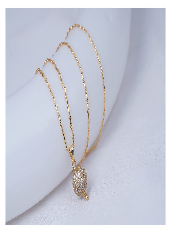 JFL - Jewellery for Less Gold Plated American Diamond Studded Single Ball Pendant with Chain for Women and Girls.,Valentine - Image 3