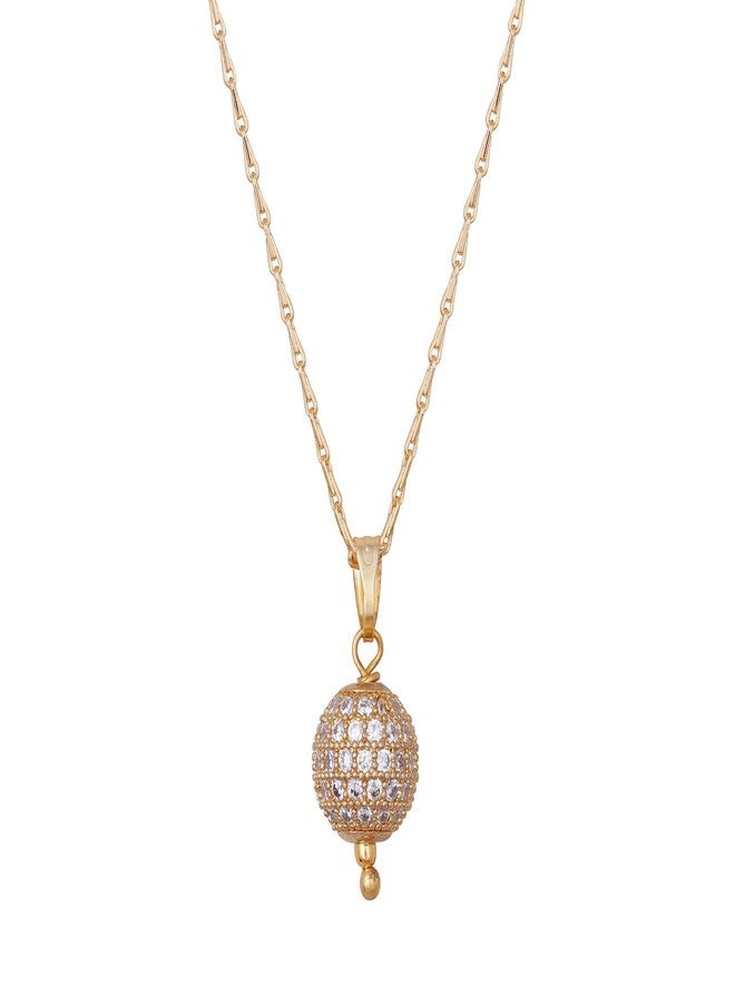 JFL - Jewellery for Less Gold Plated American Diamond Studded Single Ball Pendant with Chain for Women and Girls.,Valentine - Image 1