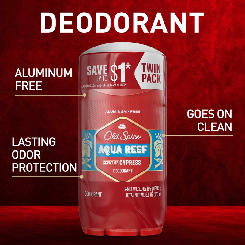 Old Spice Aluminum Free Deodorant for Men, 24/7 Odor Protection, 24/7 Freshness & Lasting Scent, Aqua Reef with Cypress Scent, 3.0 oz (Pack of 2) - Image 2