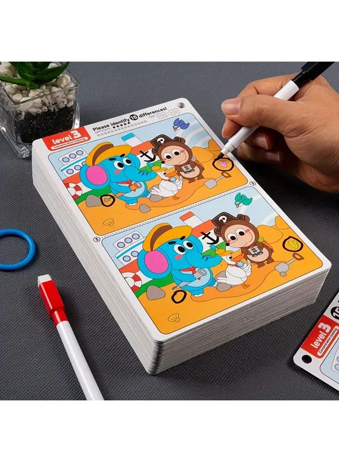 Find The Difference Game Attention Training Card Set 10pcs Per Set Intermediate Erasable And Reusable Animal English Vocabulary Cards Interactive Observation Skill Development Fun Educational Toy Ideal Classroom Reward Halloween Gift Christmas Gift - Image 1