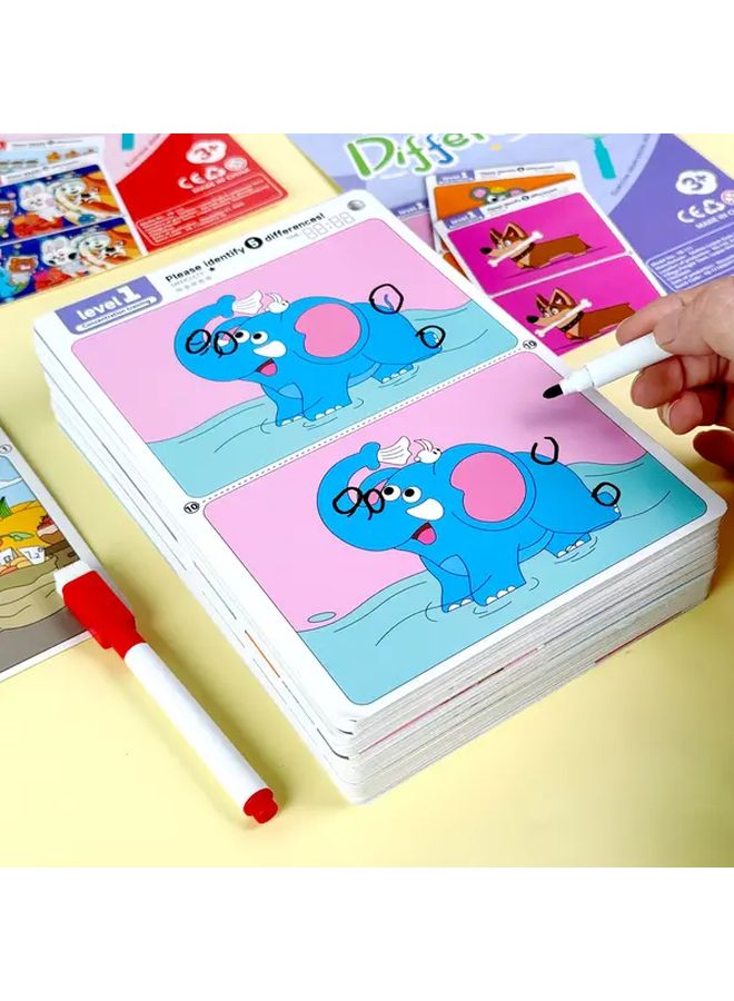 Find The Difference Game Attention Training Card Set 10pcs Per Set Intermediate Erasable And Reusable Animal English Vocabulary Cards Interactive Observation Skill Development Fun Educational Toy Ideal Classroom Reward Halloween Gift Christmas Gift - Image 4